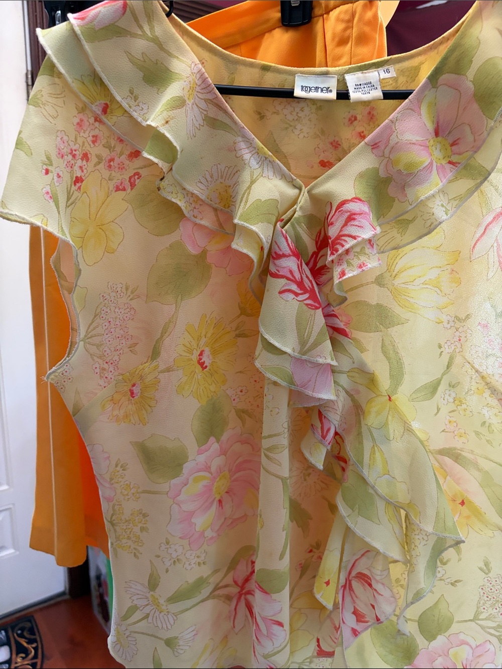 By Together Pale Yellow Floral Ruffle Sleeveless Blouse
